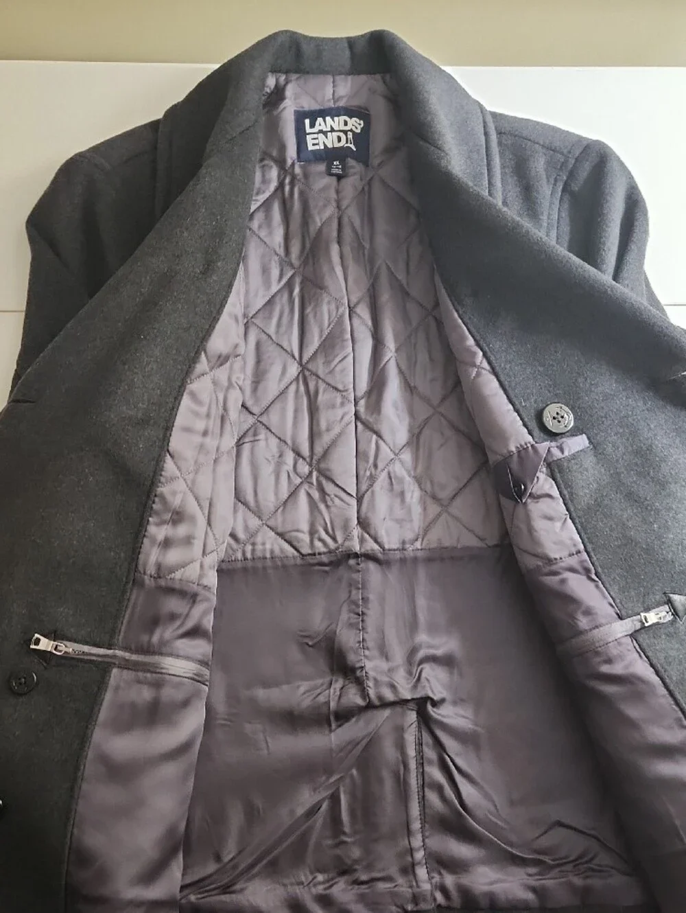 Lands' End Men's XL Charcoal Gray Wool Pea Coat